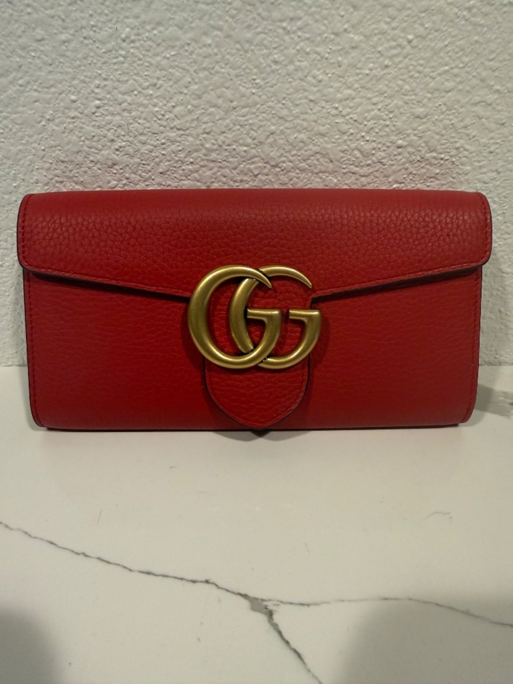Marmont Continental Flap Wallet Red Pebbled Leather